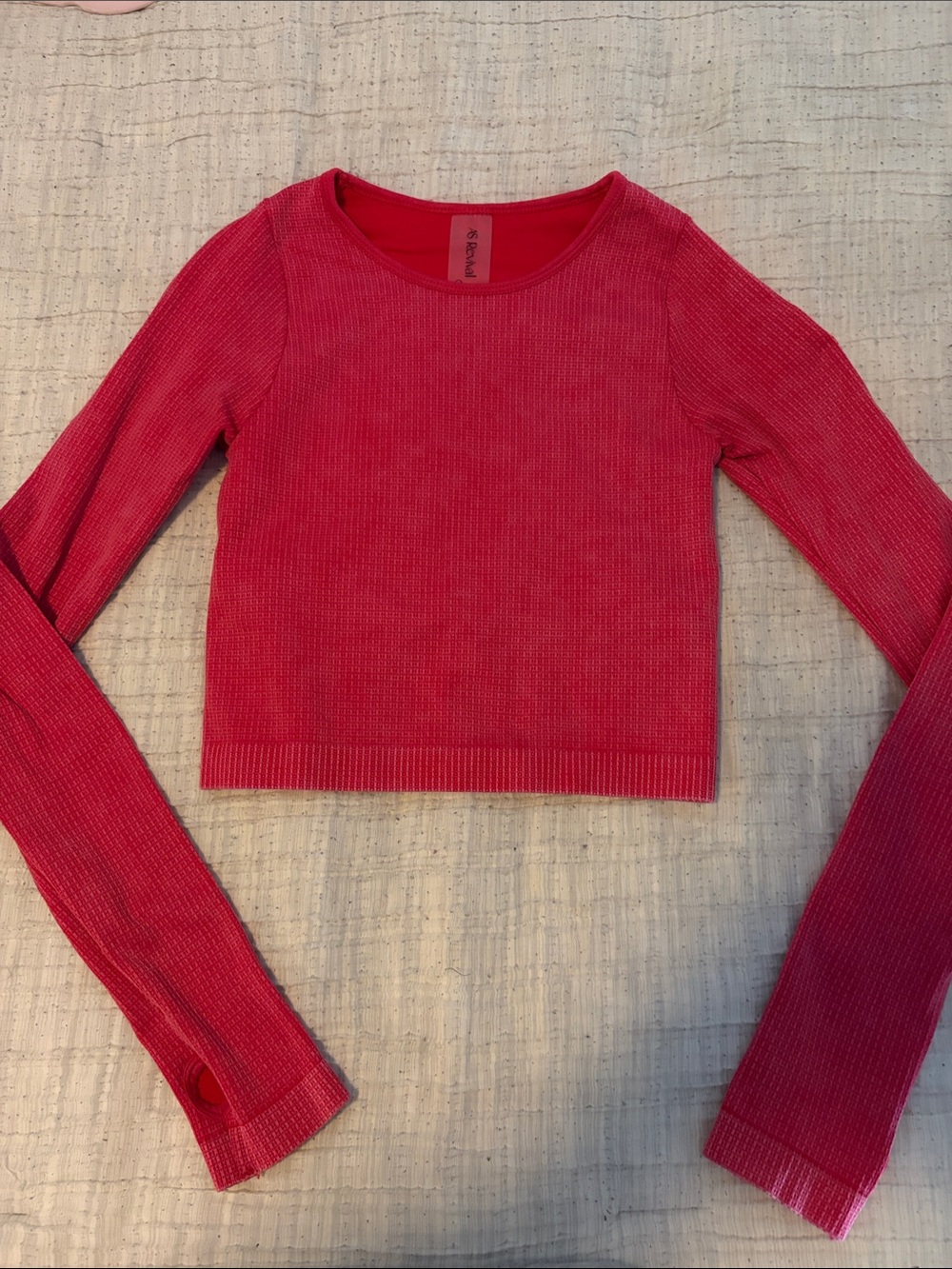 Altar'd State Hot Pink Ribbed Long-Sleeve Crop Top